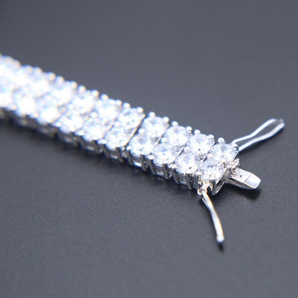Diamond CZ Double Row 10mm Tennis Bracelet I Gold + Silver Tennis Bracelet 127 - Picture 7 of 12